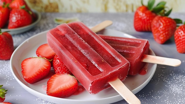 Refreshing Strawberry Popsicles with Fresh Strawberries Summer Dessert Healthy Snack Cool Treat