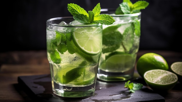 Refreshing summer cocktail mojito Generative AI image