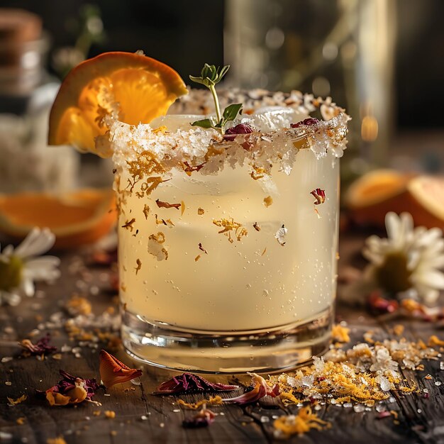 Photo refreshing summer cocktail with orange and flowers