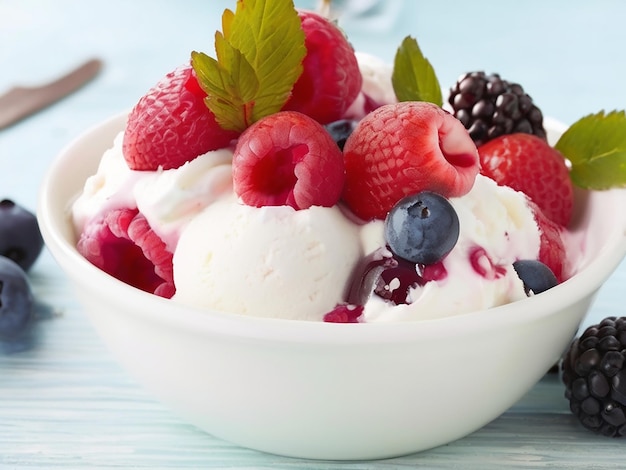 A refreshing summer dessert homemade ice cream with fresh berries