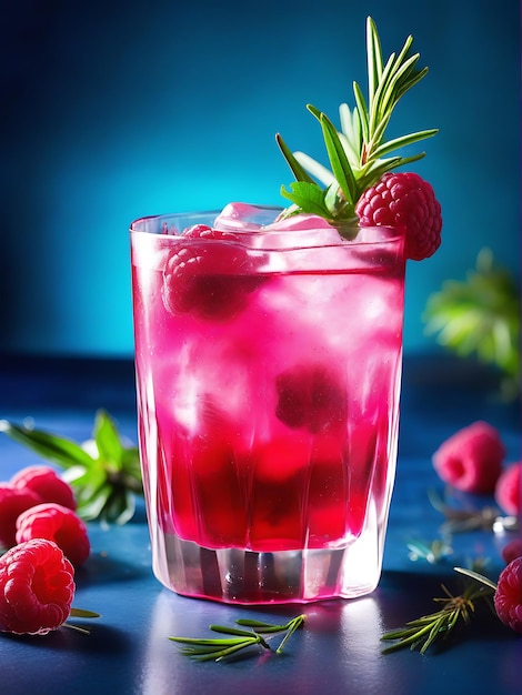 Refreshing summer drink Raspberry Rosemary Bliss with ice