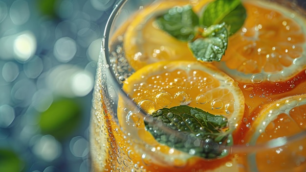 Photo refreshing summer drink with lemon and mint