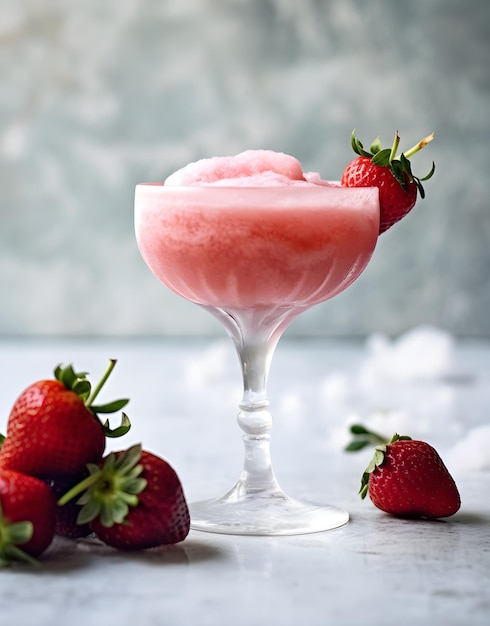 Refreshing summer drink with strawberry slices in glasses AI generated