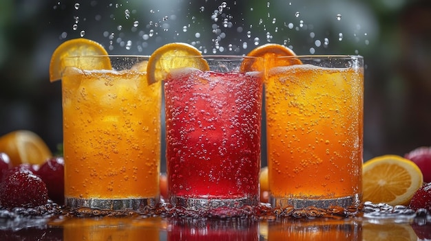 Photo refreshing summer drinks with lemon and orange slices