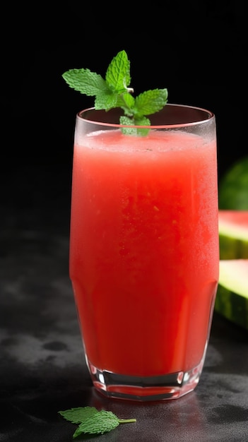 Refreshing Summer Quencher Glass of Watermelon and Cucumber Juice Garnished with Mint