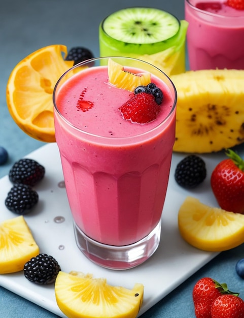 Refreshing summer smoothie with fresh tropical fruit