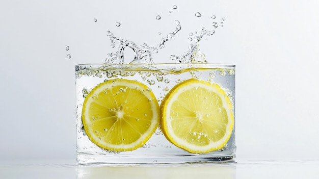 Photo refreshing water with lemon slices on white background