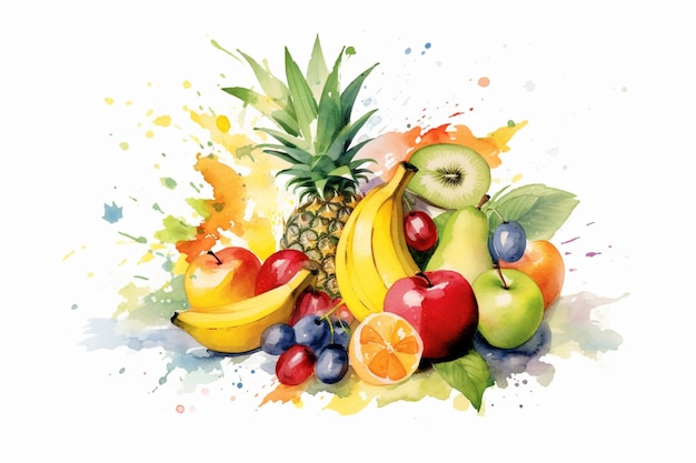 Refreshing Watercolor Composition of Fruit Arrangement