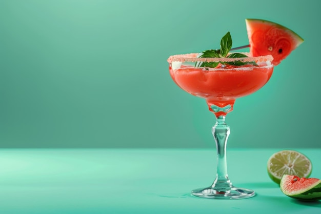 Refreshing Watermelon Margarita With Slice of Watermelon