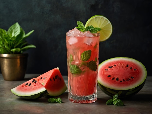 A refreshing watermelon mojito with muddled mint and lime served in a highball glass