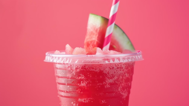 Photo a refreshing watermelon slushy on a pink background