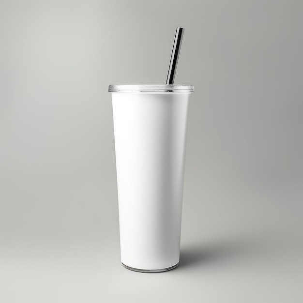 Refreshing white skinny tumbler with straw mockup Generative AI