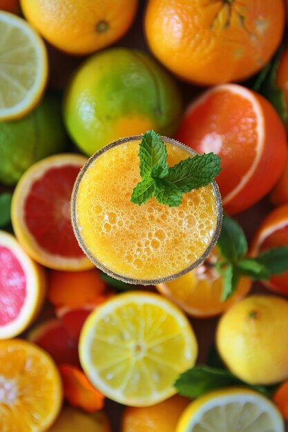 Photo refreshingly zesty citrus juice blend garnished with mint leaf perfect for summer drinks