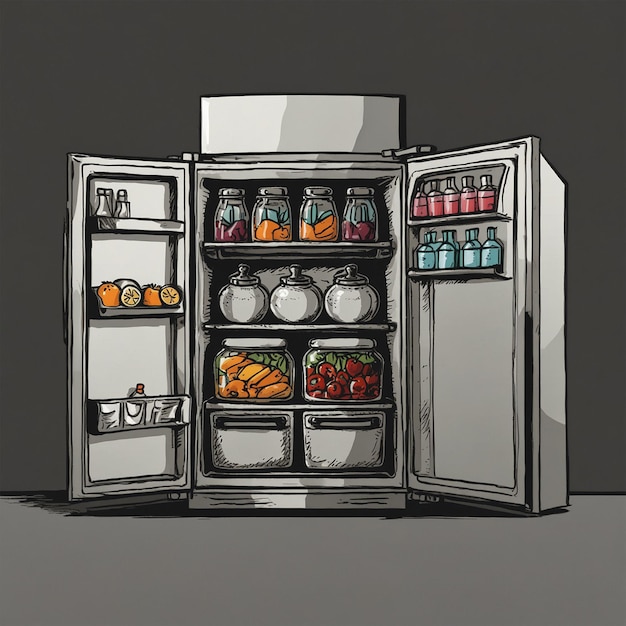 Refrigerator vector design hand drawn illustration Vector air fruit conditioner with air isolated