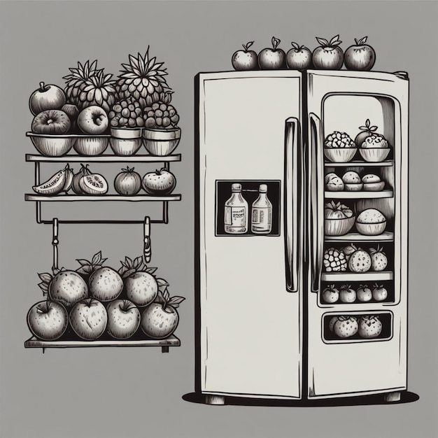 Refrigerator vector design hand drawn illustration Vector air fruit conditioner with air isolated