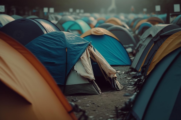 Refugee camp tents illustration Generative AI