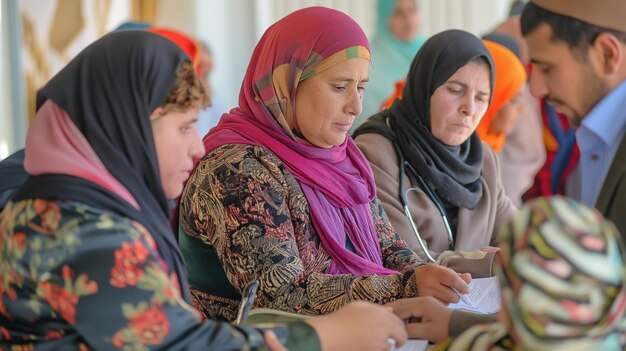 Refugees receiving medical care in a camp clinic emphasizing the critical need for healthcare in displaced communities