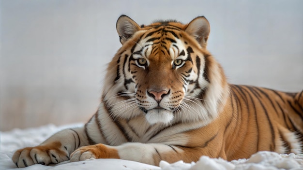 Regal amur tiger on neutral background banner on the theme of protection