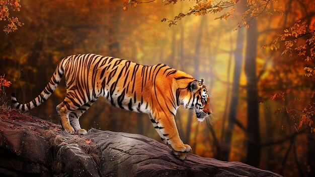 Photo regal bengal tiger emerging from bamboo thicket staring intently