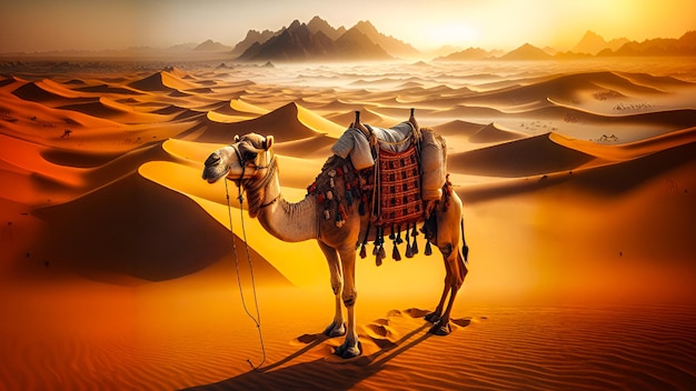 A Regal Camel Amidst Egyptian Sand Dunes Sahara Splendor