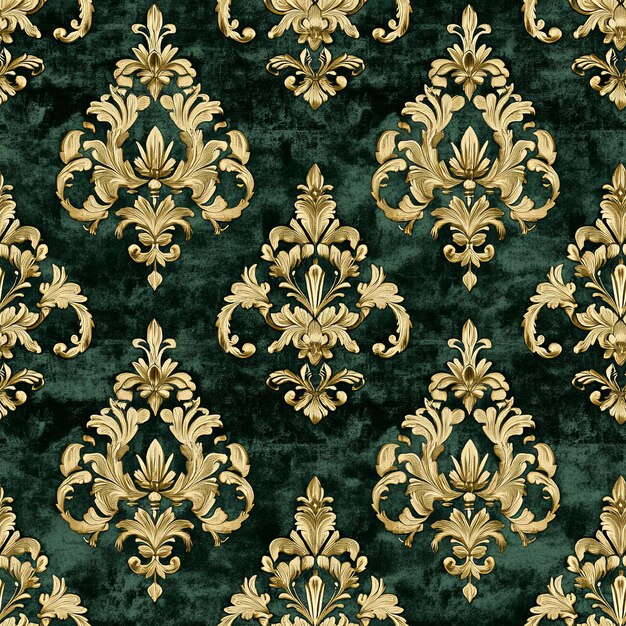 Photo regal damask pattern in emerald and gold