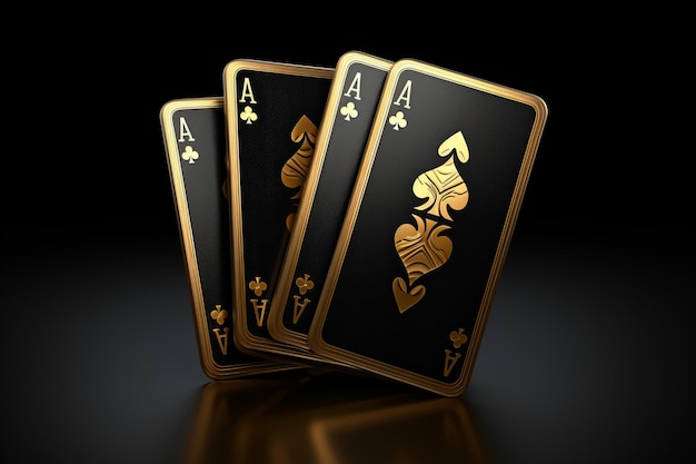 Regal Elegance 3D Render of a Majestic Royal Flush in Black and Gold Casino Playing Cards