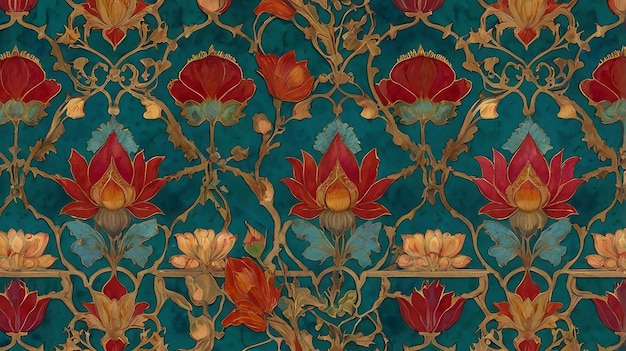 Photo regal elegance intricate lotus arabesque and latticework wallpaper