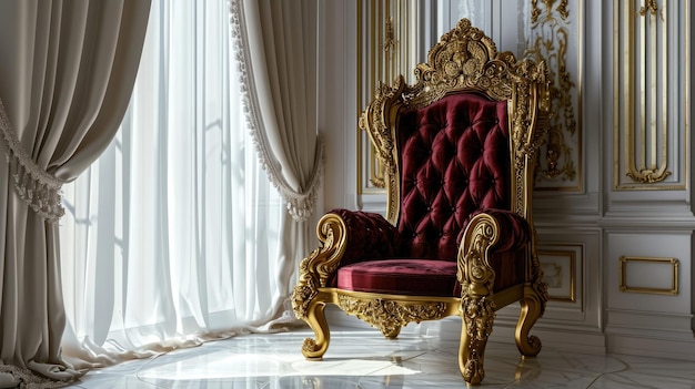 Regal Elegance Luxurious Gold Throne in a Palace Setting