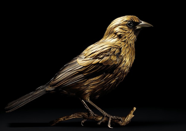 Regal Gold Bird on Pure Black Background