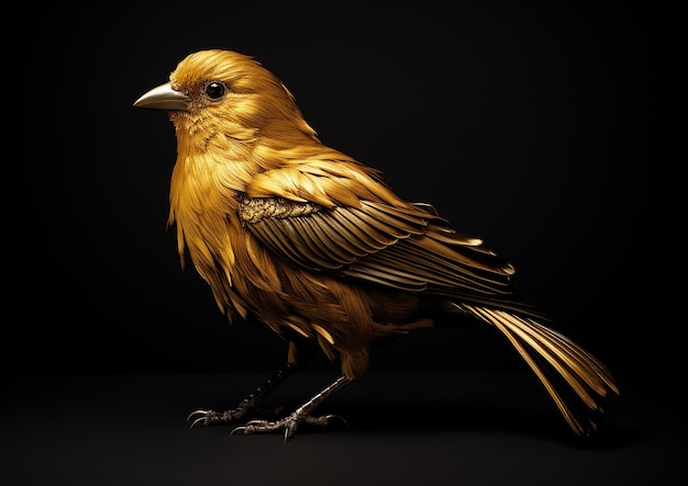 Regal Gold Bird on Pure Black Background