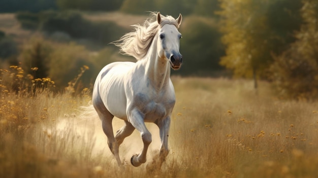 A regal horse galloping through an open field AI generated