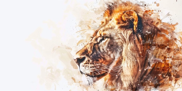 Regal Lion Portrait in Vibrant Watercolor Art