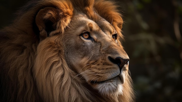 A regal lion with a flowing mane and a powerful gaze AI generated