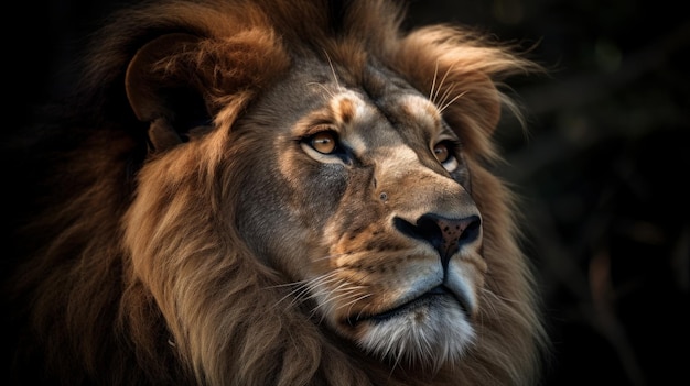 A regal lion with a flowing mane and a powerful gaze AI generated