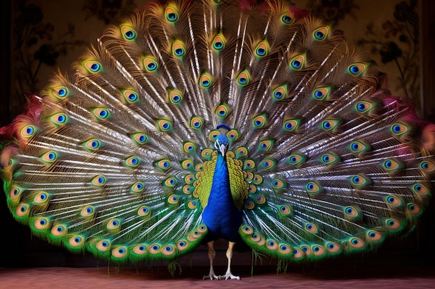 A regal peacock displaying its vibrant plumage in a breathtaking fan a symbol of beauty and pride