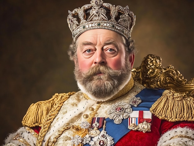 Photo a regal portrait of a king in ornate attire and a crown