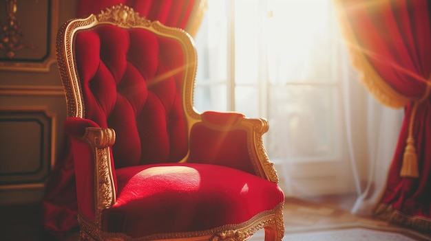 Regal red velvet armchair in opulent room