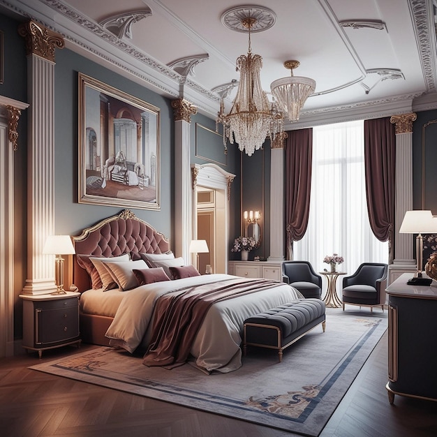 Photo a regal retreat a luxurious bedroom decor inspired by classic european design