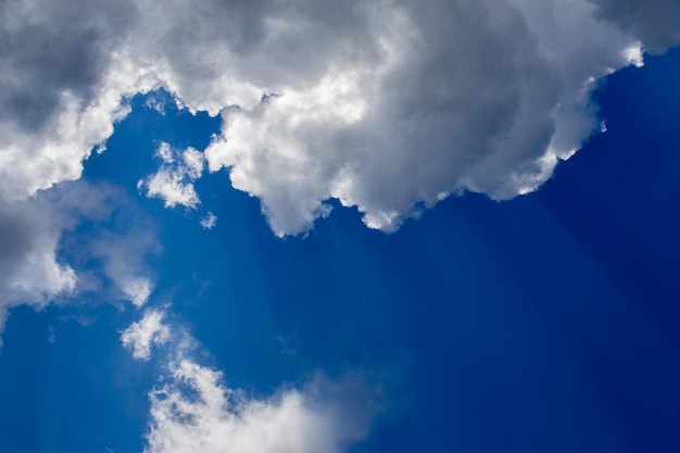 Regular spring clouds on blue sky at daylight in continental europe Close shot wit telehoto lens and polarizing filter