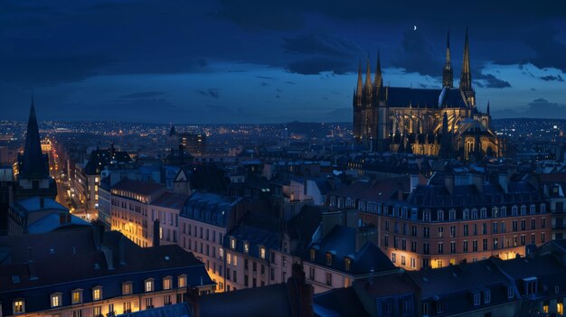 Photo reims cathedral skyline illuminated at night