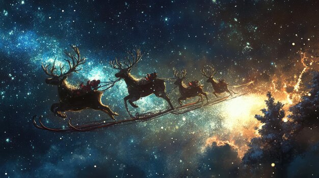 Photo reindeer are riding a sleigh on a sled