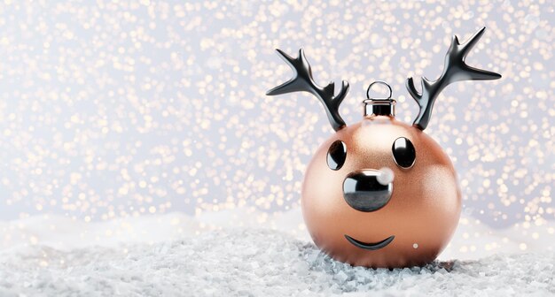 Photo reindeer christmas ball ornament on snow