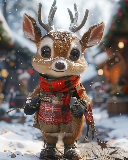 Reindeer Christmas Light Installer In A Snowy Park wallpaper