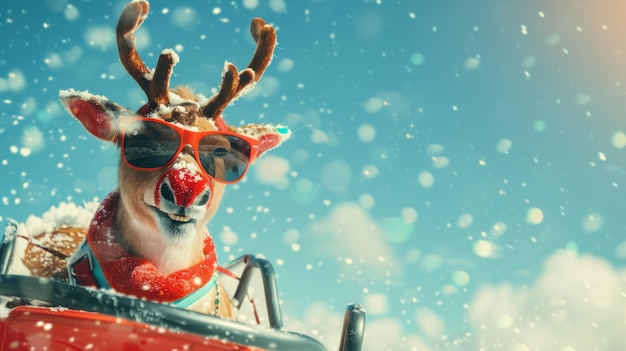 A reindeer in Santas sleigh