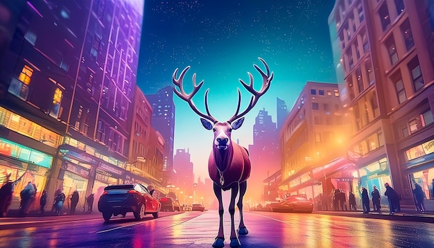 Reindeer standing at a dreamy night