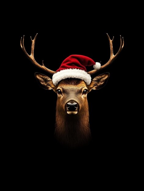 Photo a reindeer wearing a santa hat isolated against a black background