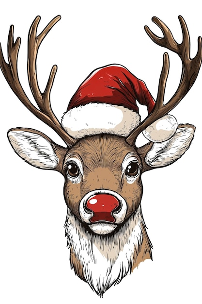 A reindeer wearing a santa hat with antlers on its head