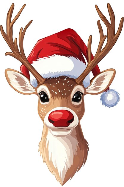 Photo a reindeer wearing a santa hat with a red nose