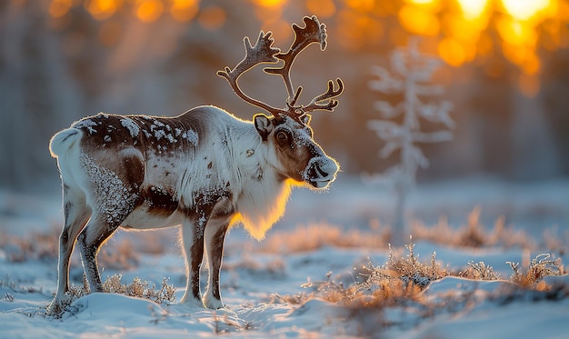 reindeer with antlers in the snow