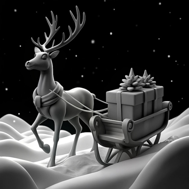 Photo a reindeer with a gift in its mouth is carrying a sleigh